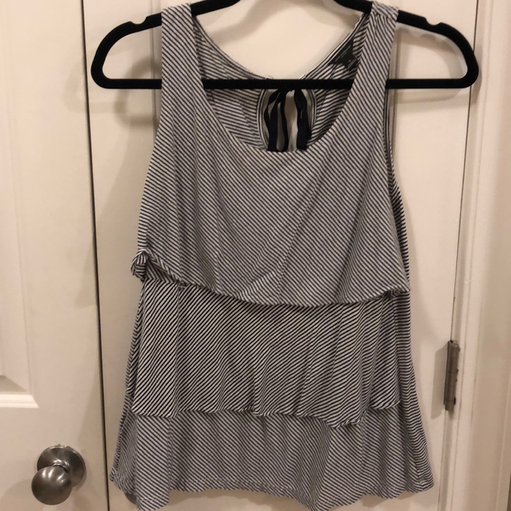 Navy Striped Ann Taylor Flouncy Tank Top